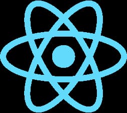 React icon consisting of three blue ovals around a dot
